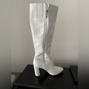 Genuine leather knee high boots in white